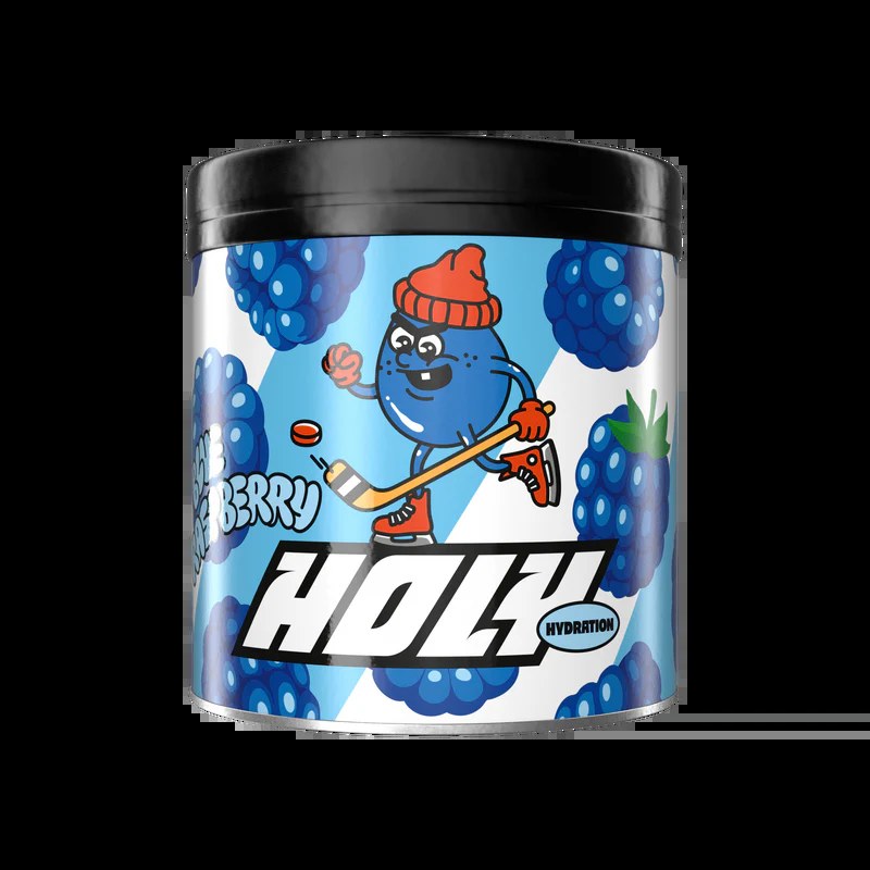 Pot Holy Hydration Blueberry avec personnage illustré patineur et mûres